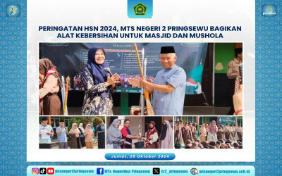 Peringatan HSN 2024, MTsN 2 Pringsewu Bagikan Alat Kebersihan Untuk Masjid-Mushola